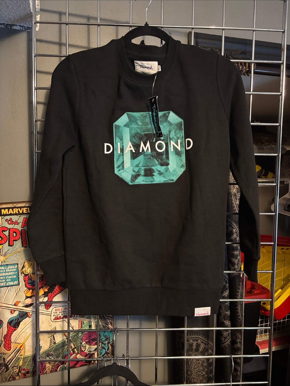 Diamond Supply Co. Black Crewneck with Teal Diamond Graphic